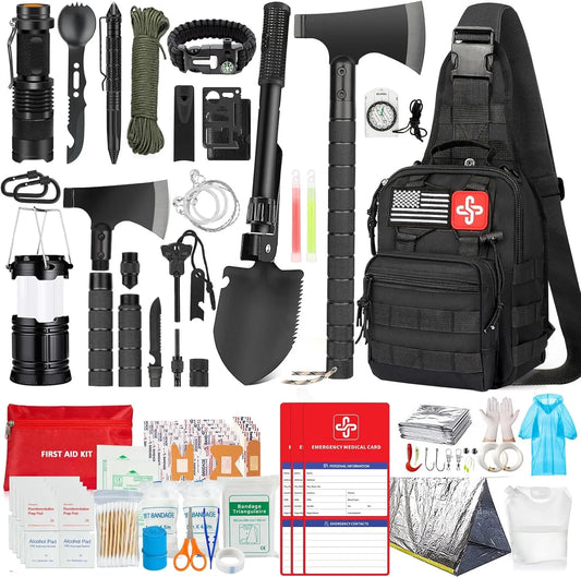 Survival Kit 262 Pieces of Survival Equipment and Supplies First Aid Kit and Crossbody Bag