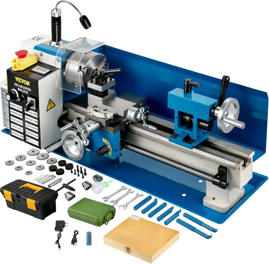 Mini Metal Lathe 7 Inch by 14 Inch Benchtop Metal Lathe 550 Watt Variable Speed 2250 RPM with 3 Jaw Chuck CNC Mini Lathe Machine Precision Mini Lathe with Tool Box Digital Display for Metal Turning