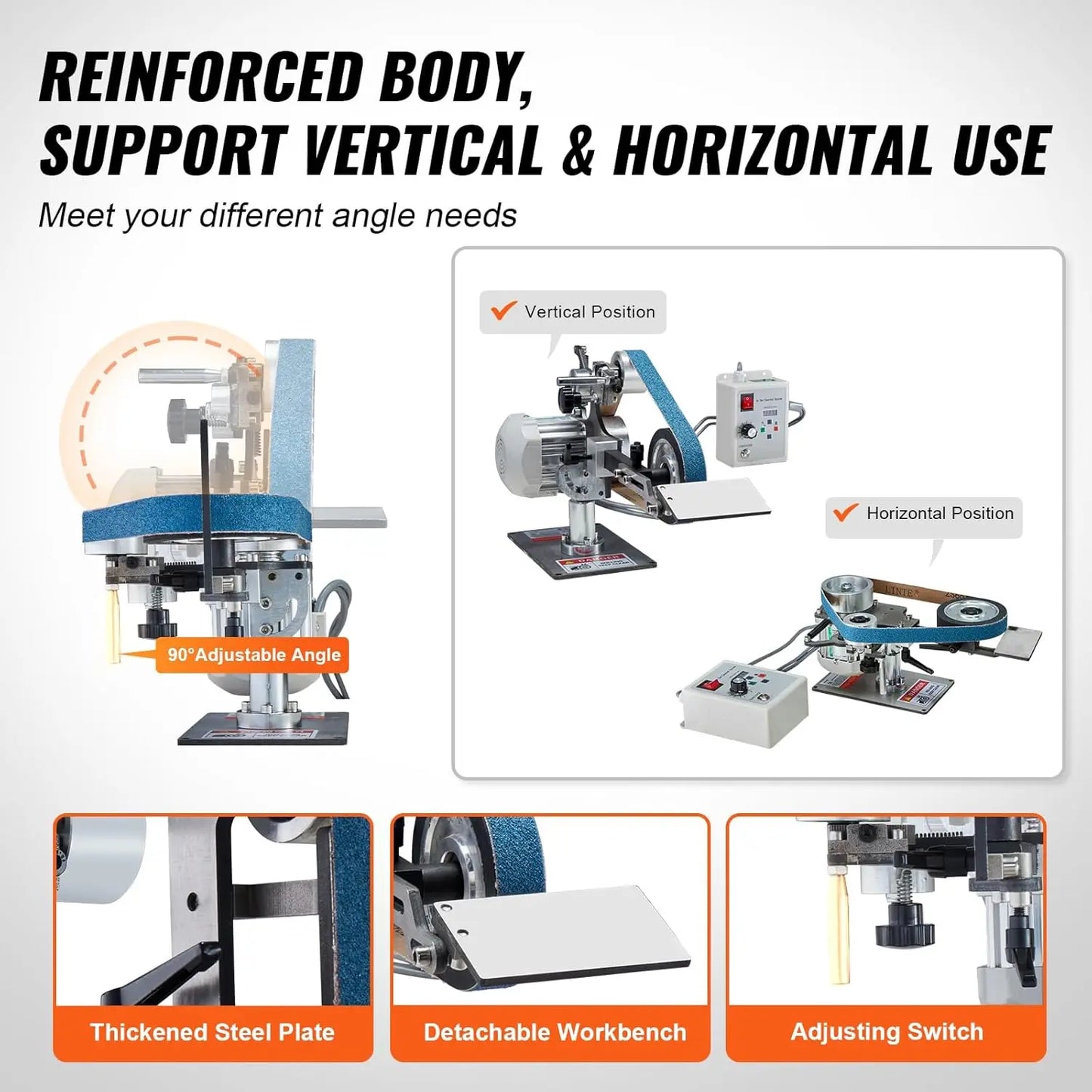 Belt Grinder Sander 30x1 Inch Variable Speed VFD 550W