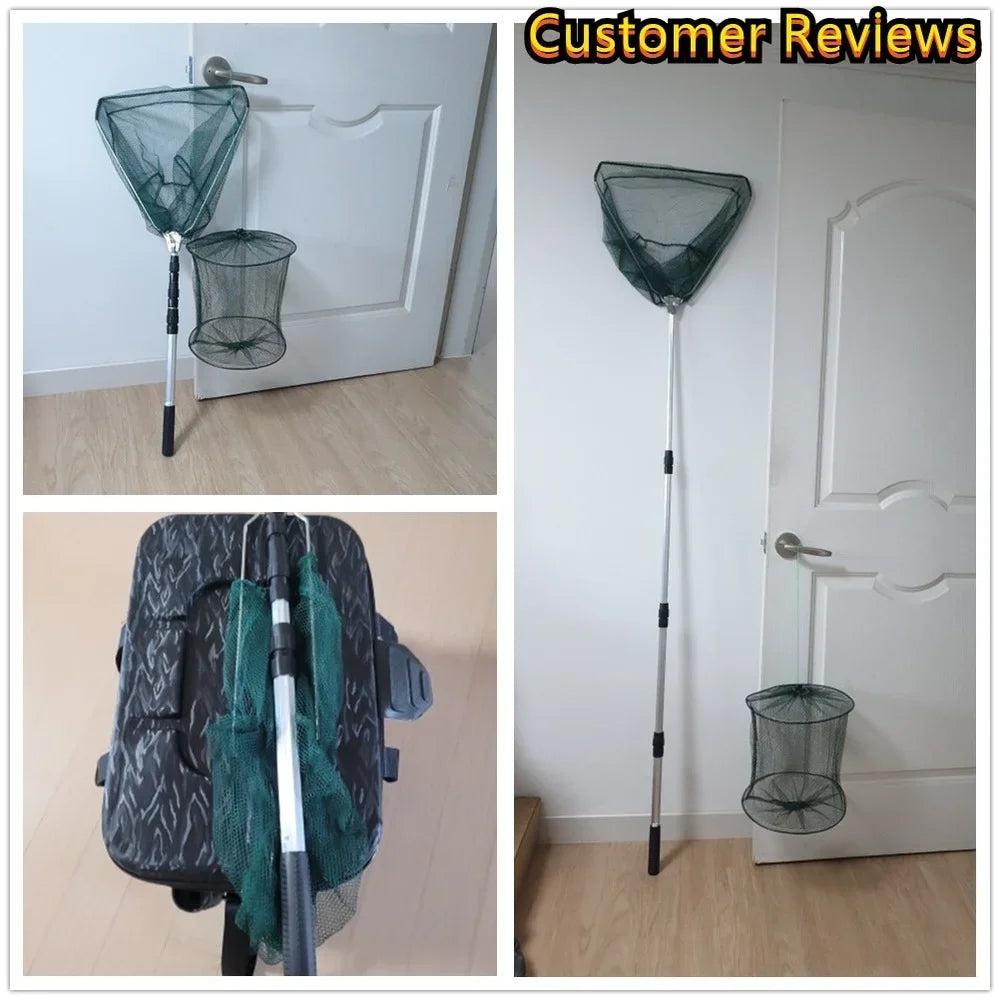 Telescopic Folding Fishing Landing Net with 190CM Aluminum Pole for Aquarium and Pond Use