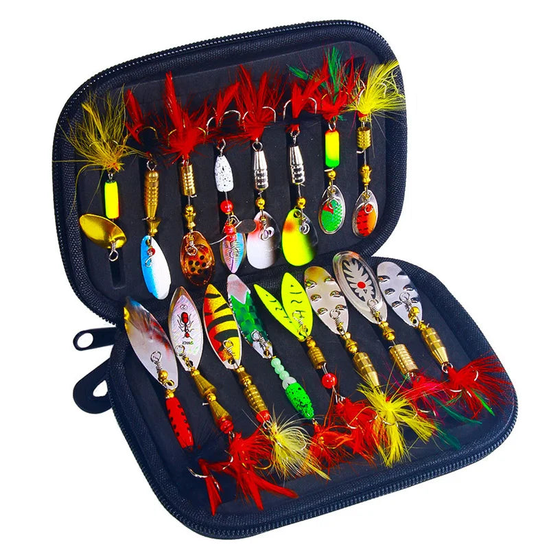16PCS Fake Bait Spinner Lures Metal Fishing Lure Spinnerbait Kit for Bass Trout Salmon