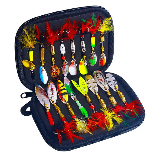 16PCS Fake Bait Spinner Lures Metal Fishing Lure Spinnerbait Kit for Bass Trout Salmon