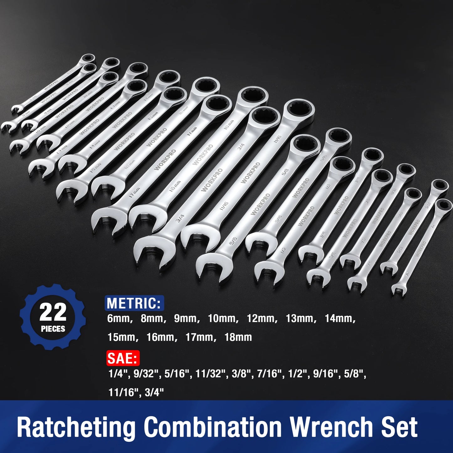 Workpro 23 Piece Ratcheting Wrench Set with Box 72 Teeth Wrench Tool Set