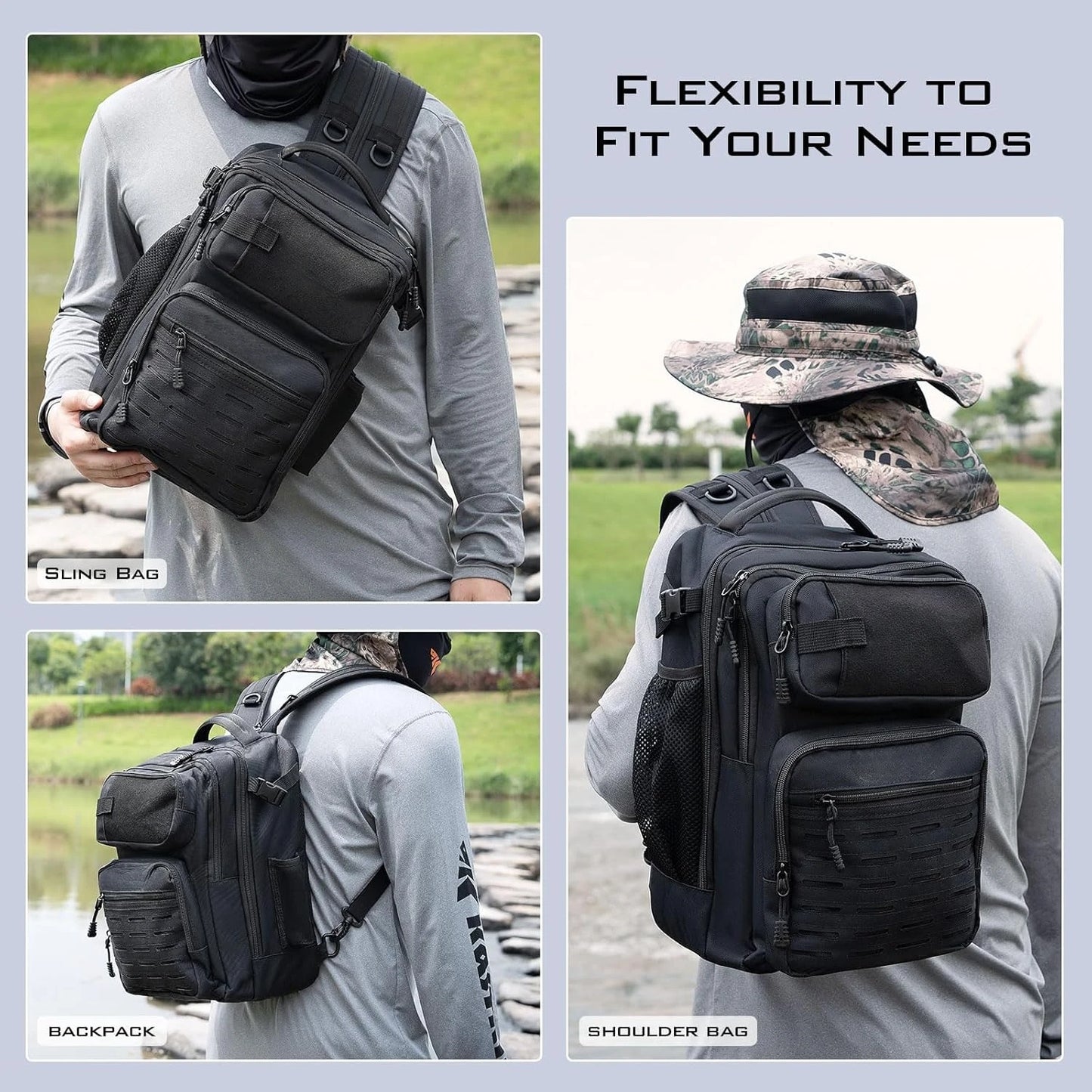 Tactical Fishing Sling Tackle Bag Lightweight Fishing Backpack Storage for Gear and Equipment Gift for Men