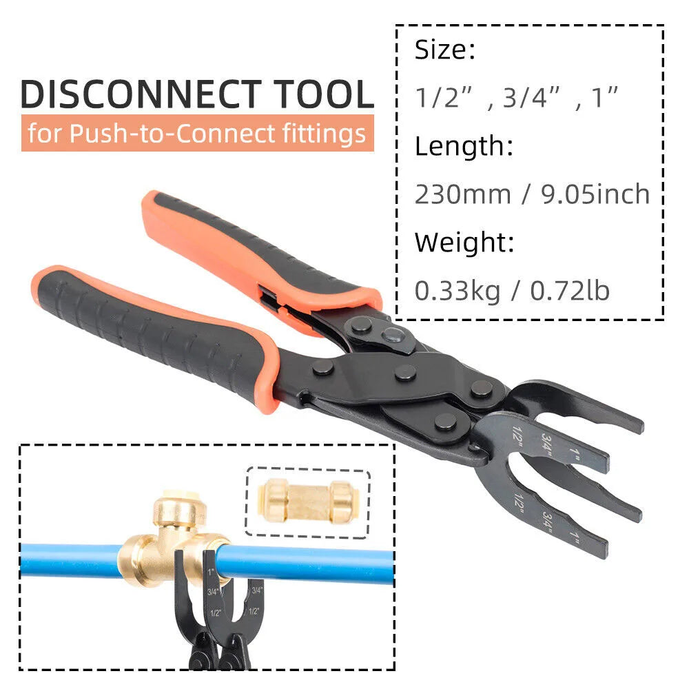 Disconnect Tong Tool Push to Connect for Fitting Removal Demount Brass Fit Clamp 1/2 Inch 3/4 Inch 1 Inch Fittings