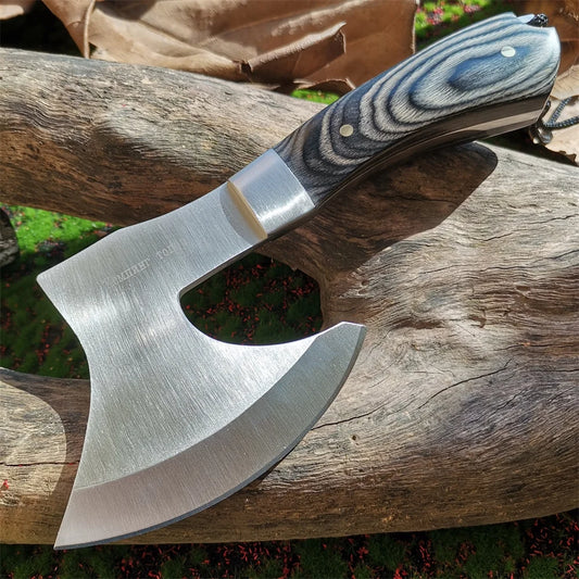 Portable Tactical Stainless Steel Camping Axe with Colored Wooden Handle Lightweight Outdoor Survival Tool
