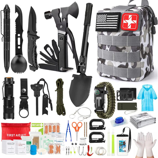 Survival Kit 222 Pieces Emergency Survival Equipment First Aid Kit Compatible Bag Outdoor Camping Equipment Hunting