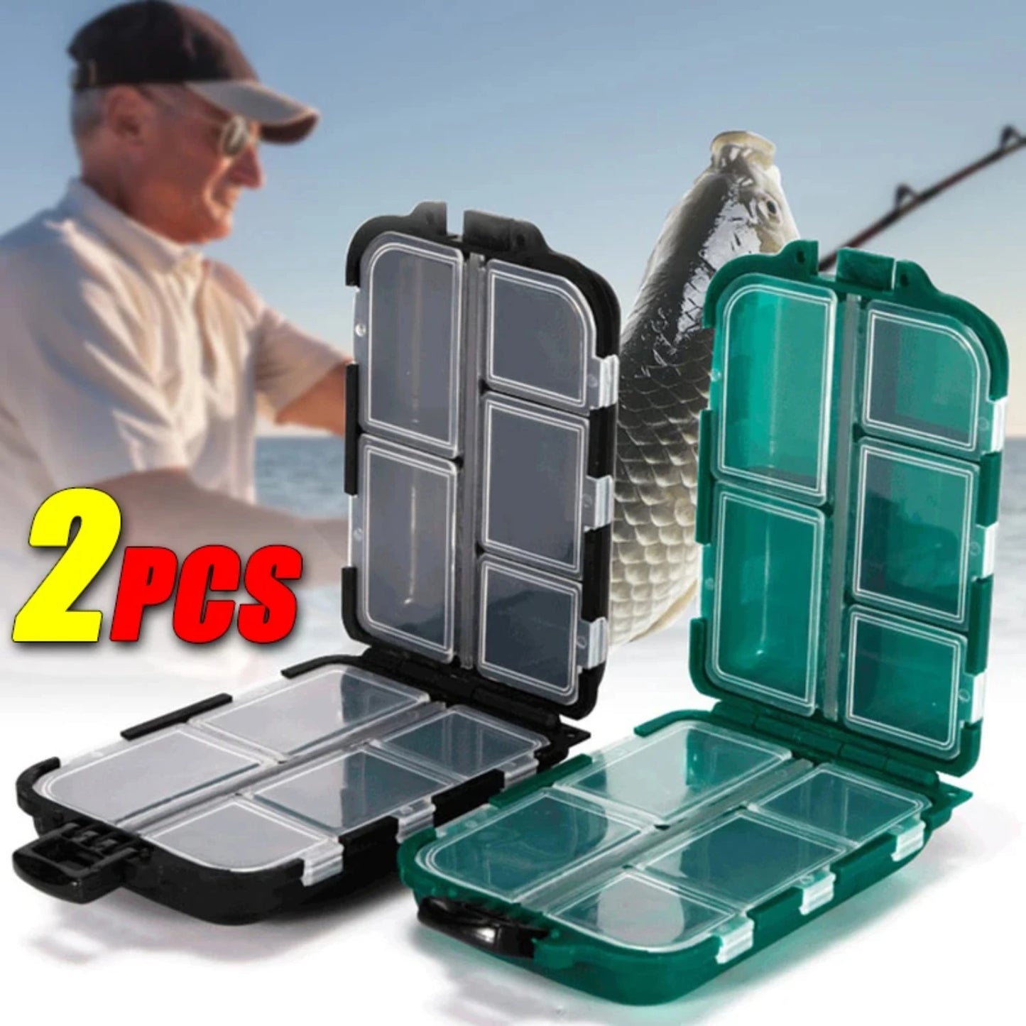Efficient Double Sided Fishing Gear Organizer with 10 Spacious Compartments and 2 Piece Lure Hook Container