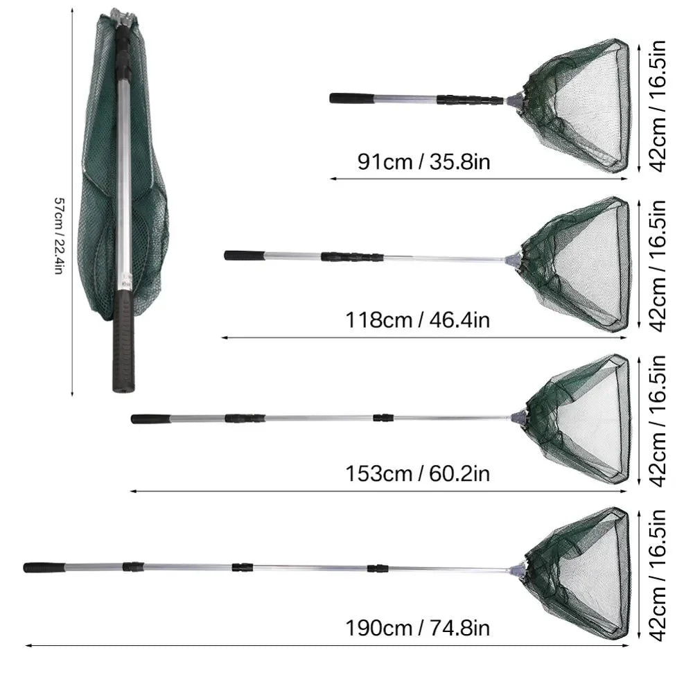 Telescopic Folding Fishing Landing Net with 190CM Aluminum Pole for Aquarium and Pond Use