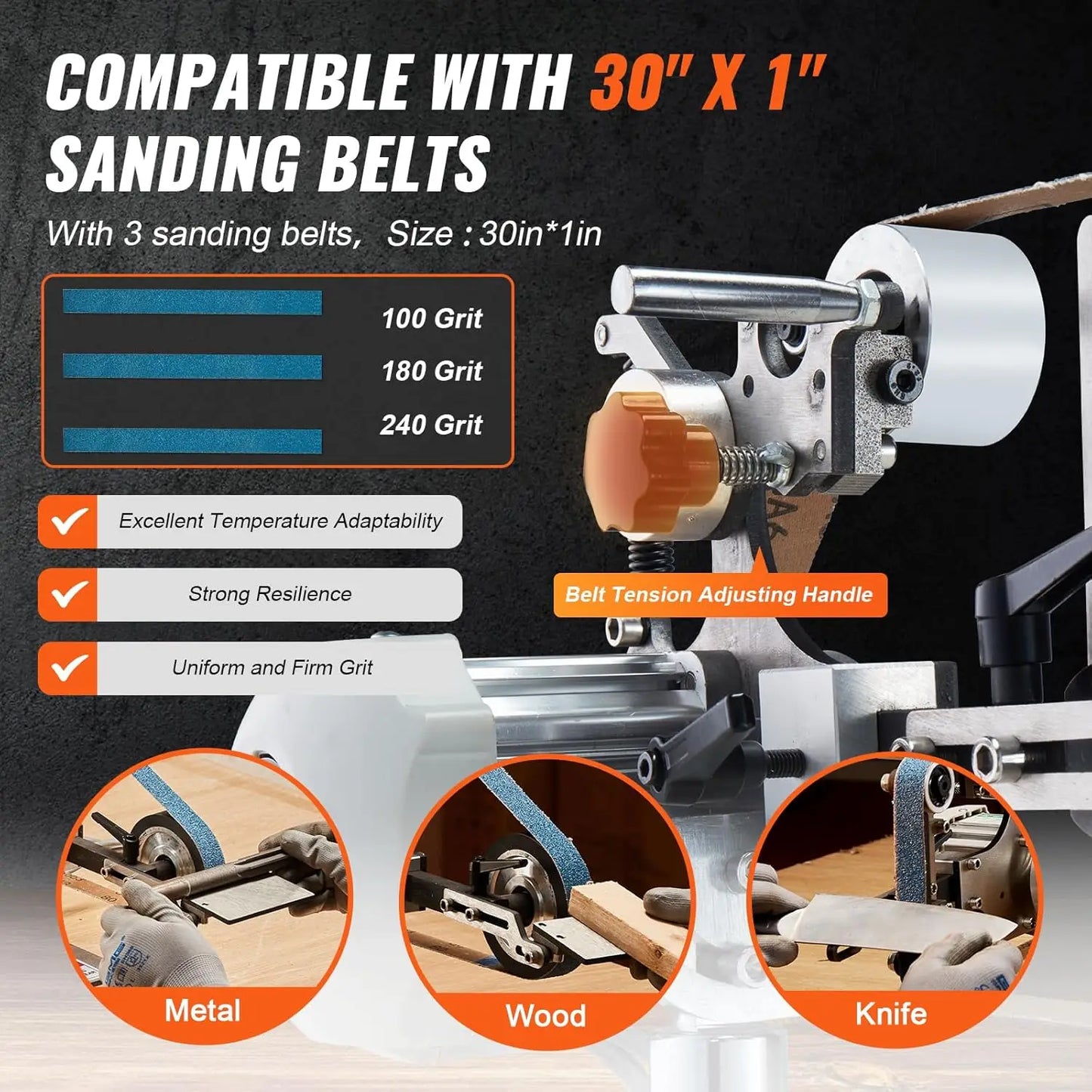 Belt Grinder Sander 30x1 Inch Variable Speed VFD 550W