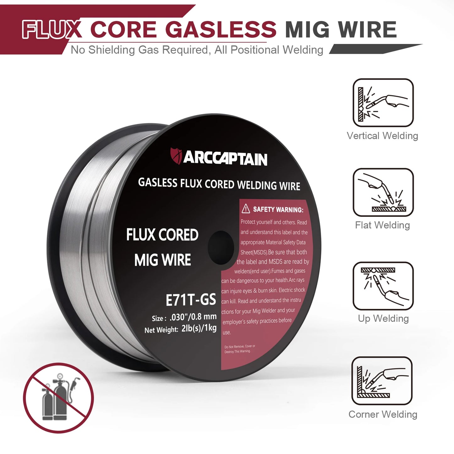 Arccaptain Gasless Flux Cored Welding Wire 0.8mm 0.9mm 1KG Roll E71T-GS MIG Welding Machine Accessories