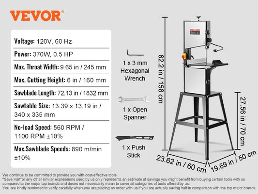 SucceBuy 10 Inch 14 Inch Band Saw 2 Speed Continuously Benchtop Bandsaw with Optimized Work Light for Woodworking Aluminum Plastic