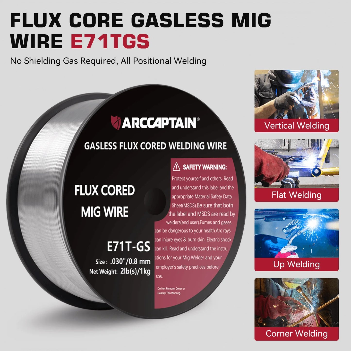 Arccaptain Gasless Flux Cored Welding Wire 0.8mm 0.9mm 1KG Roll E71T-GS MIG Welding Machine Accessories