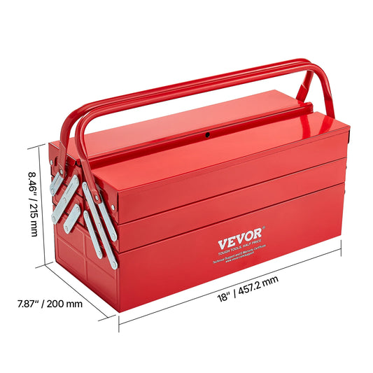 SucceBuy 18 Inch Metal Toolbox 3 Tier 5 Tray Portable Folding Tool Chest Handle