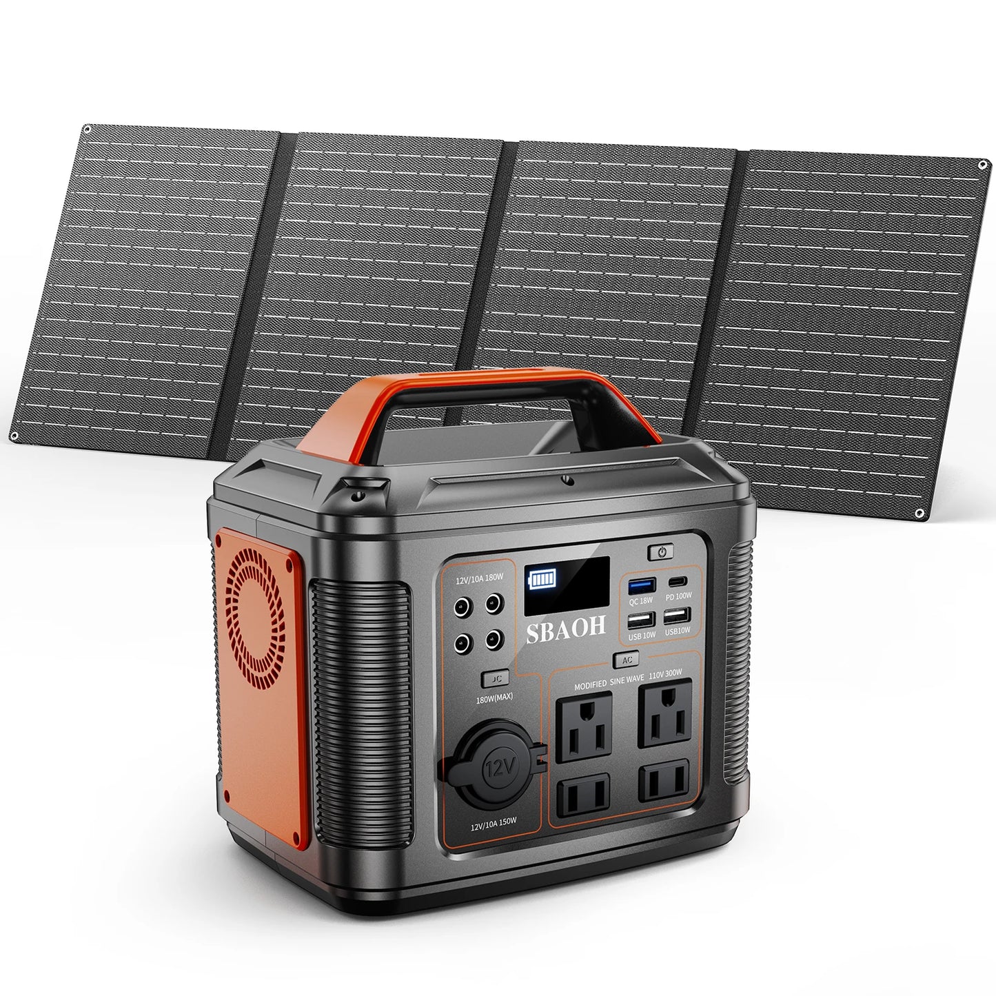300W Portable Power Station 296Wh 80000mAh Camping Solar Generator Emergency Lithium Battery Black with Solar Panel
