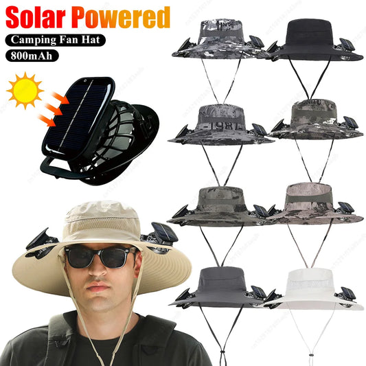 Outdoor Solar Fan Hat UV Protection Sun Hat with Solar Powered Fans Breathable Wide Brim Fishing Hat for Camping and Hiking
