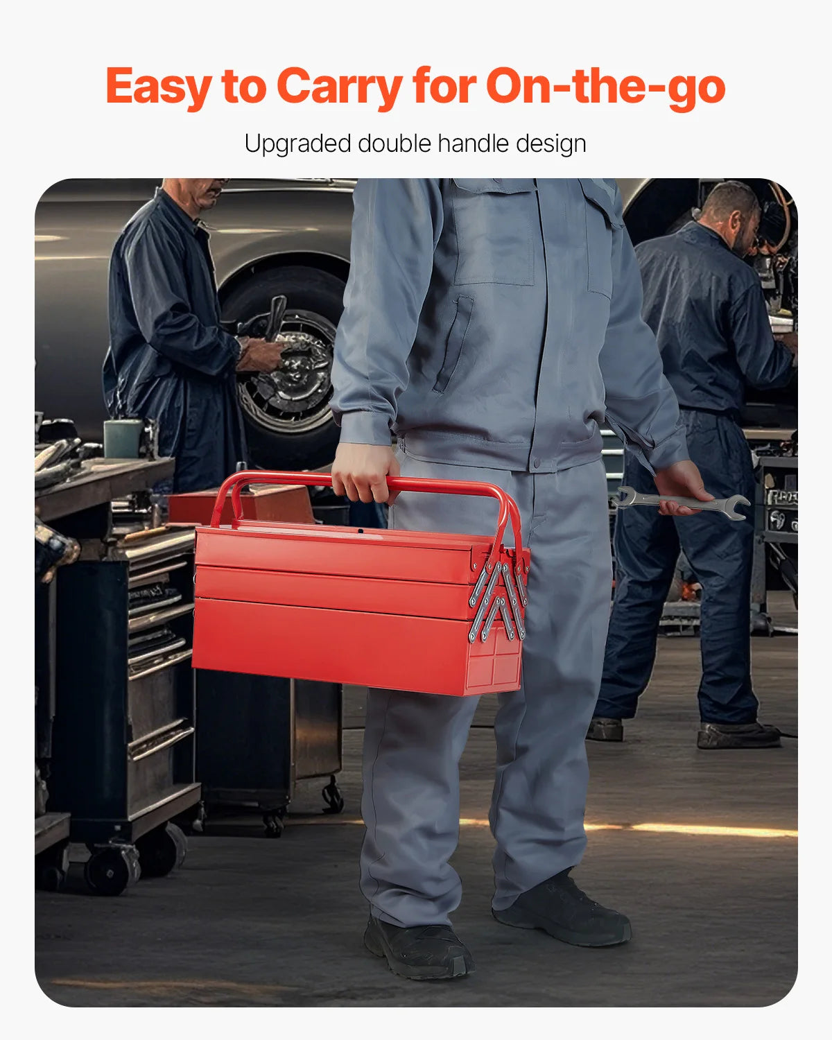 SucceBuy 18 Inch Metal Toolbox 3 Tier 5 Tray Portable Folding Tool Chest Handle