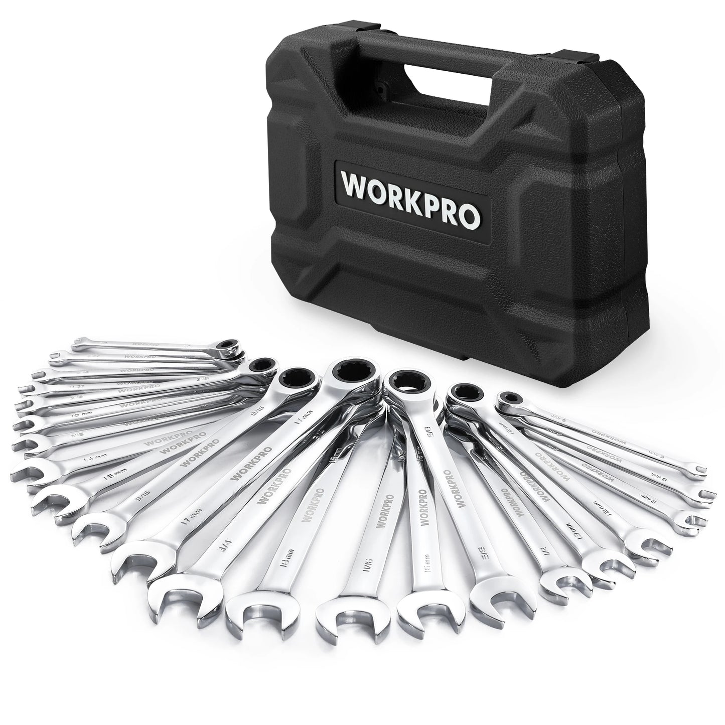 Workpro 23 Piece Ratcheting Wrench Set with Box 72 Teeth Wrench Tool Set