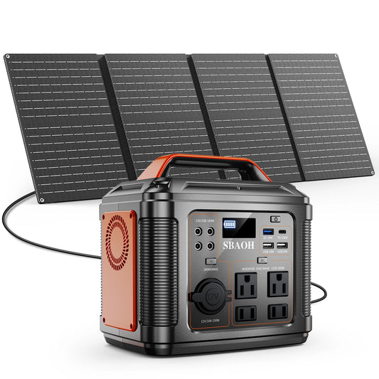 300W Portable Power Station 296Wh 80000mAh Camping Solar Generator Emergency Lithium Battery Black with Solar Panel