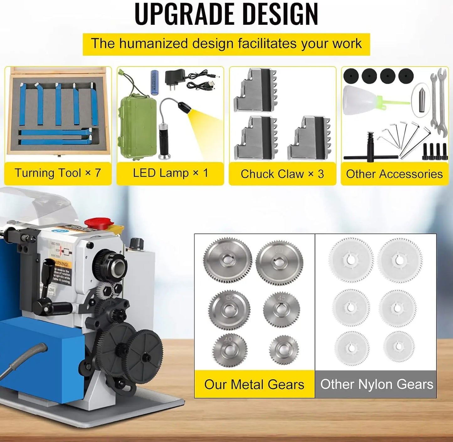 Mini Metal Lathe 7 Inch by 14 Inch Benchtop Metal Lathe 550 Watt Variable Speed 2250 RPM with 3 Jaw Chuck CNC Mini Lathe Machine Precision Mini Lathe with Tool Box Digital Display for Metal Turning