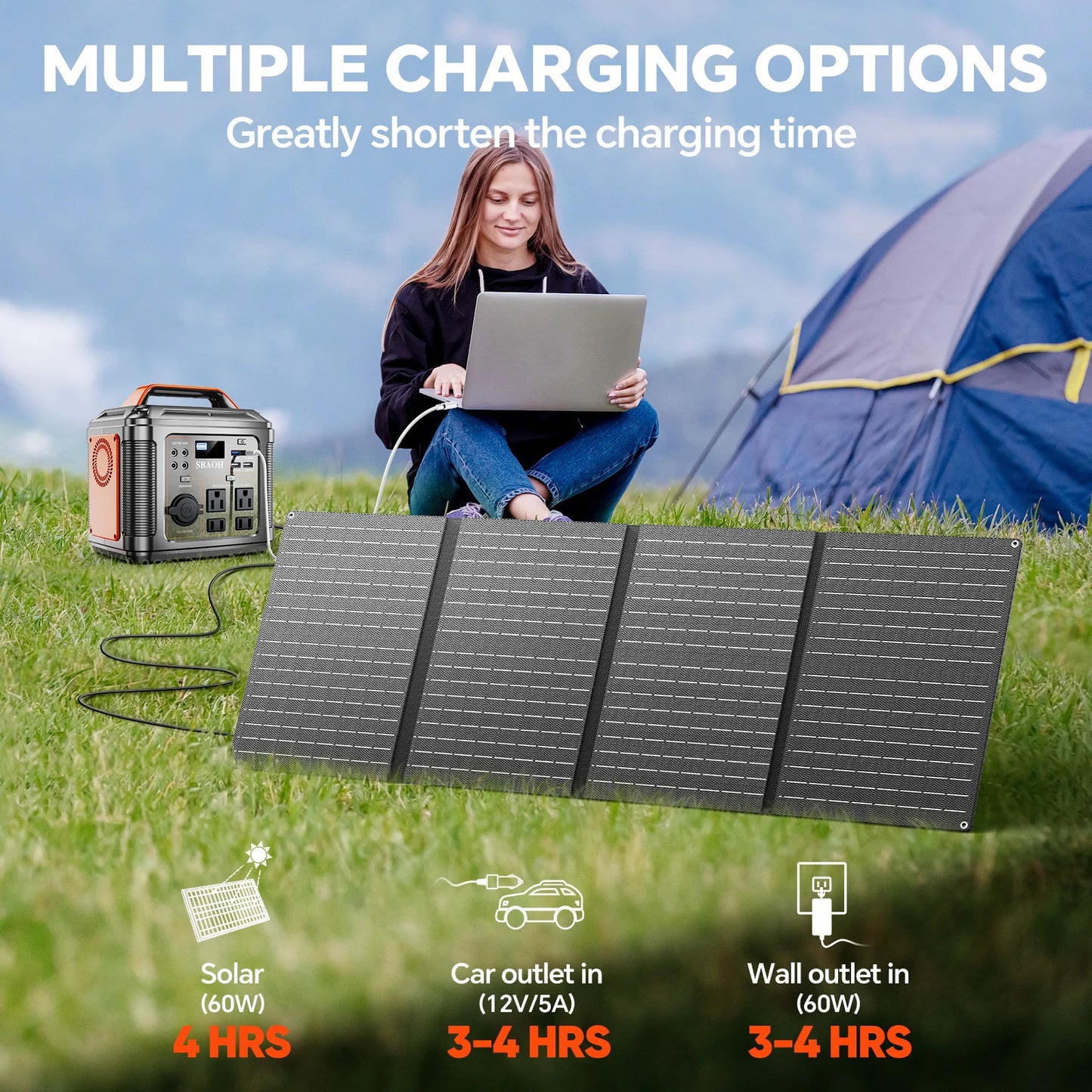 300W Portable Power Station 296Wh 80000mAh Camping Solar Generator Emergency Lithium Battery Black with Solar Panel