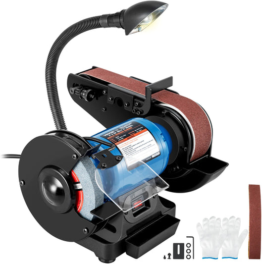 SucceBuy 6 Inch Desktop Grinding Wheel Belt Machine 250W With Lamp Knife Polishing Bench Woodworking Grinder Disc Belt Sander