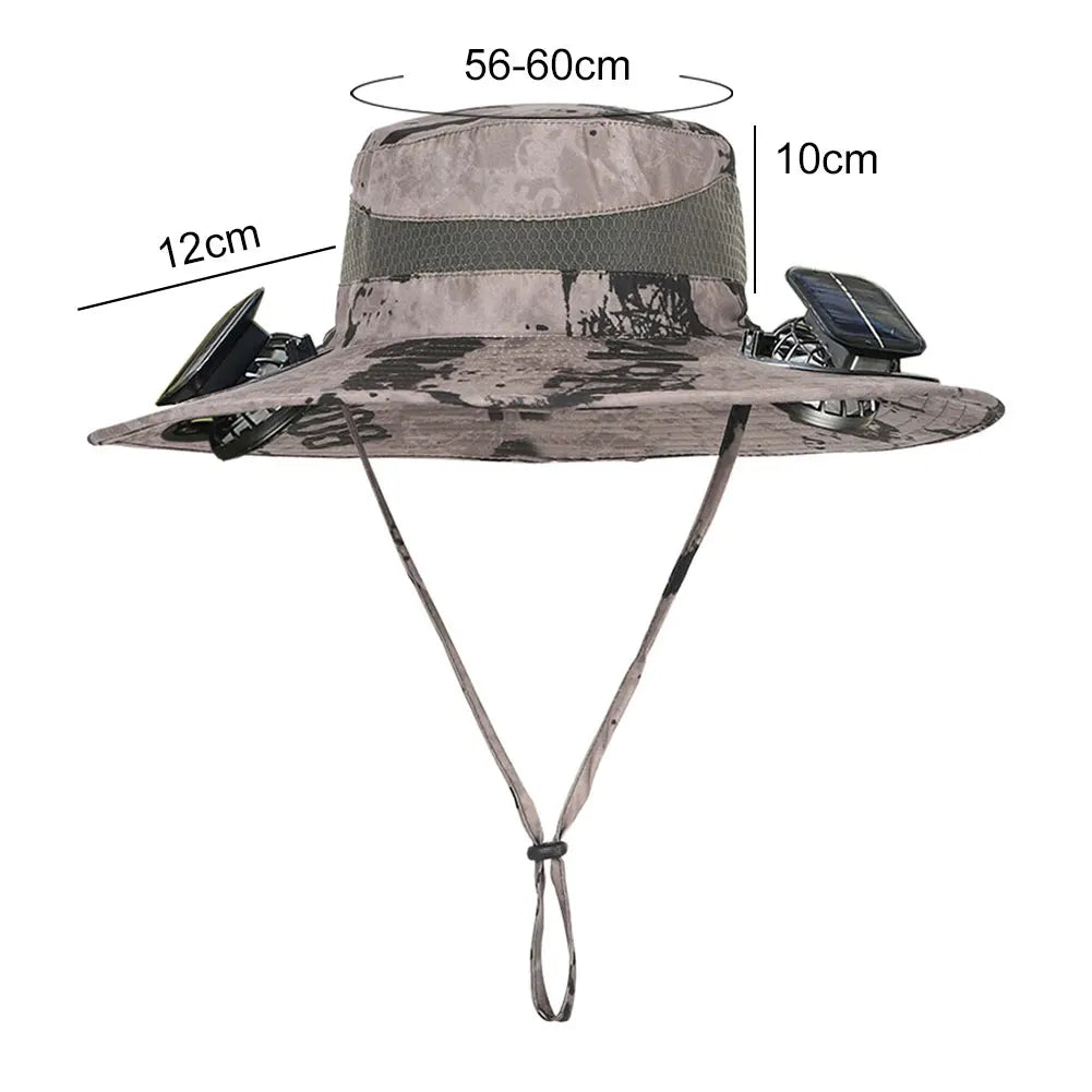 Outdoor Solar Fan Hat UV Protection Sun Hat with Solar Powered Fans Breathable Wide Brim Fishing Hat for Camping and Hiking