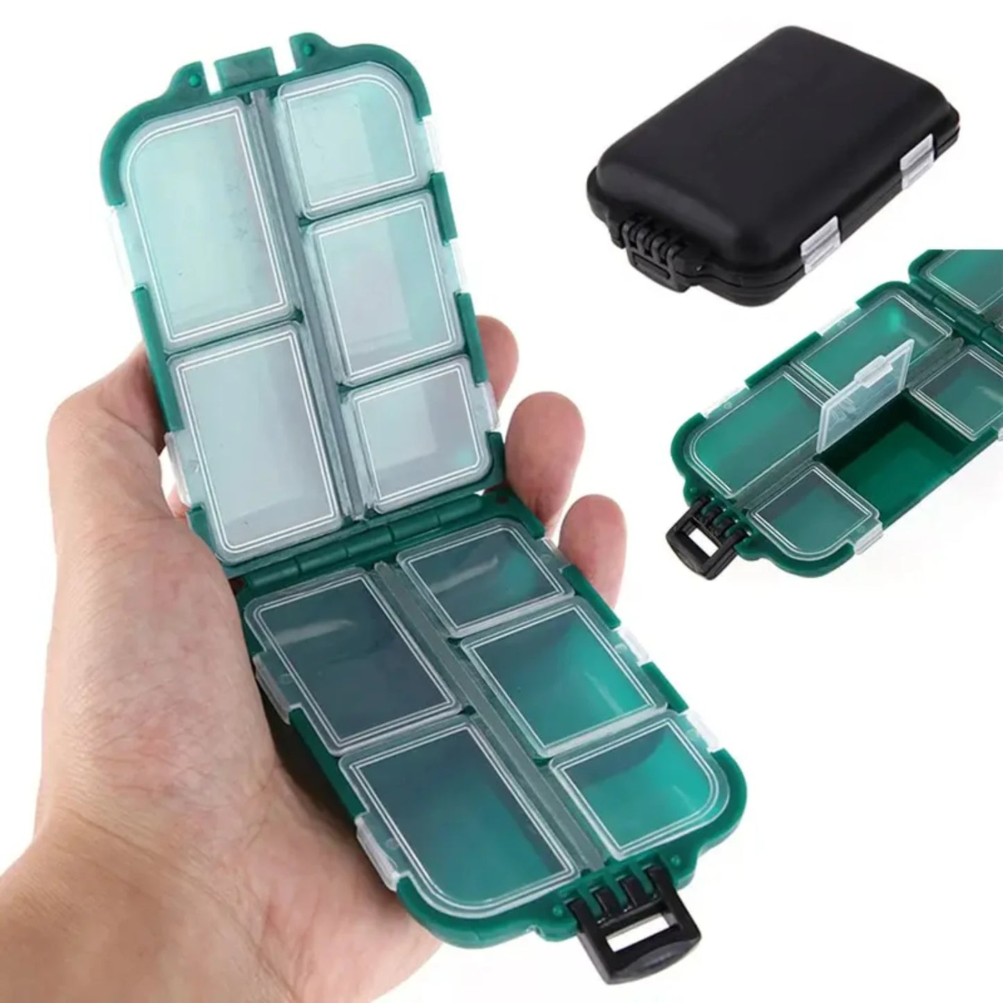 Efficient Double Sided Fishing Gear Organizer with 10 Spacious Compartments and 2 Piece Lure Hook Container