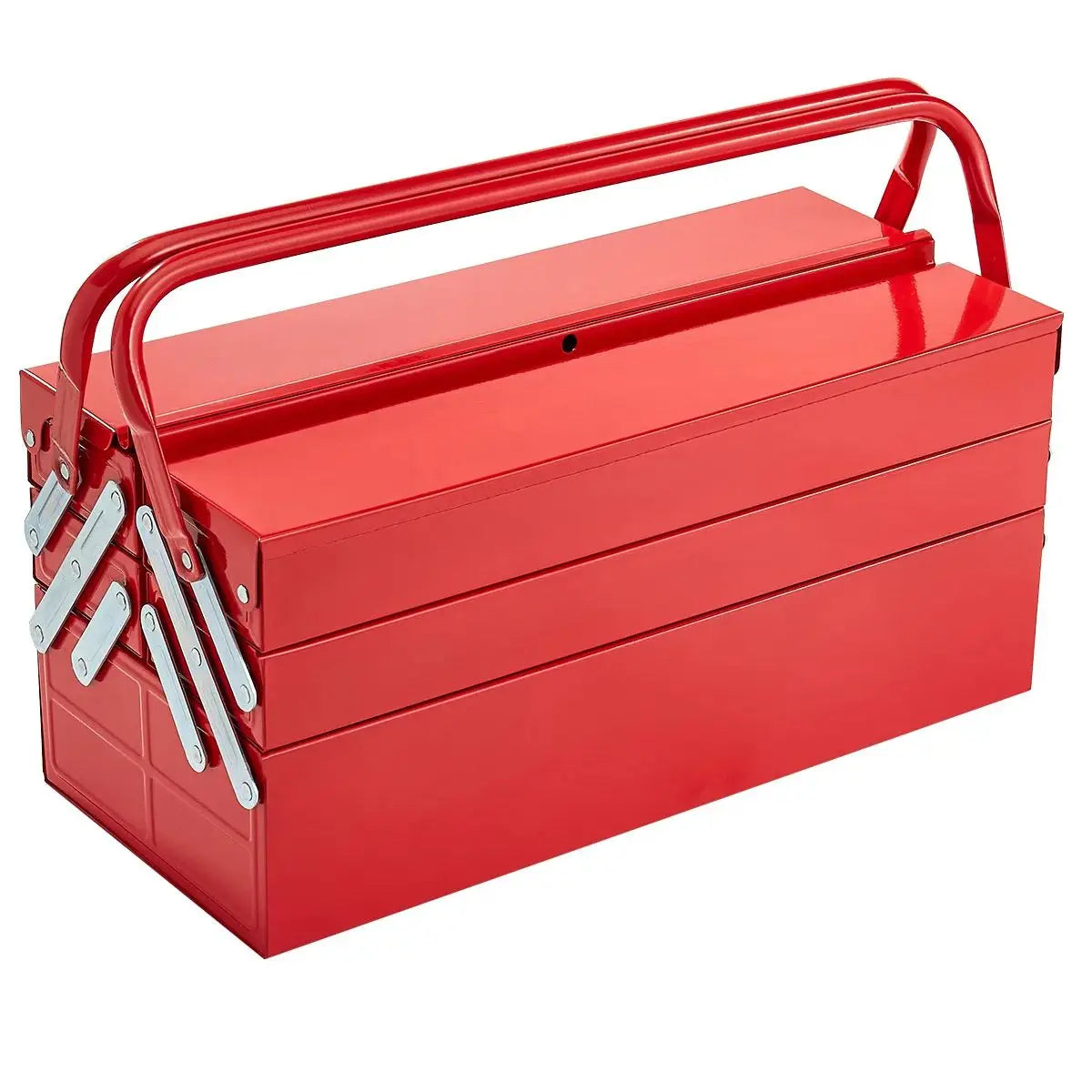 SucceBuy 18 Inch Metal Toolbox 3 Tier 5 Tray Portable Folding Tool Chest Handle