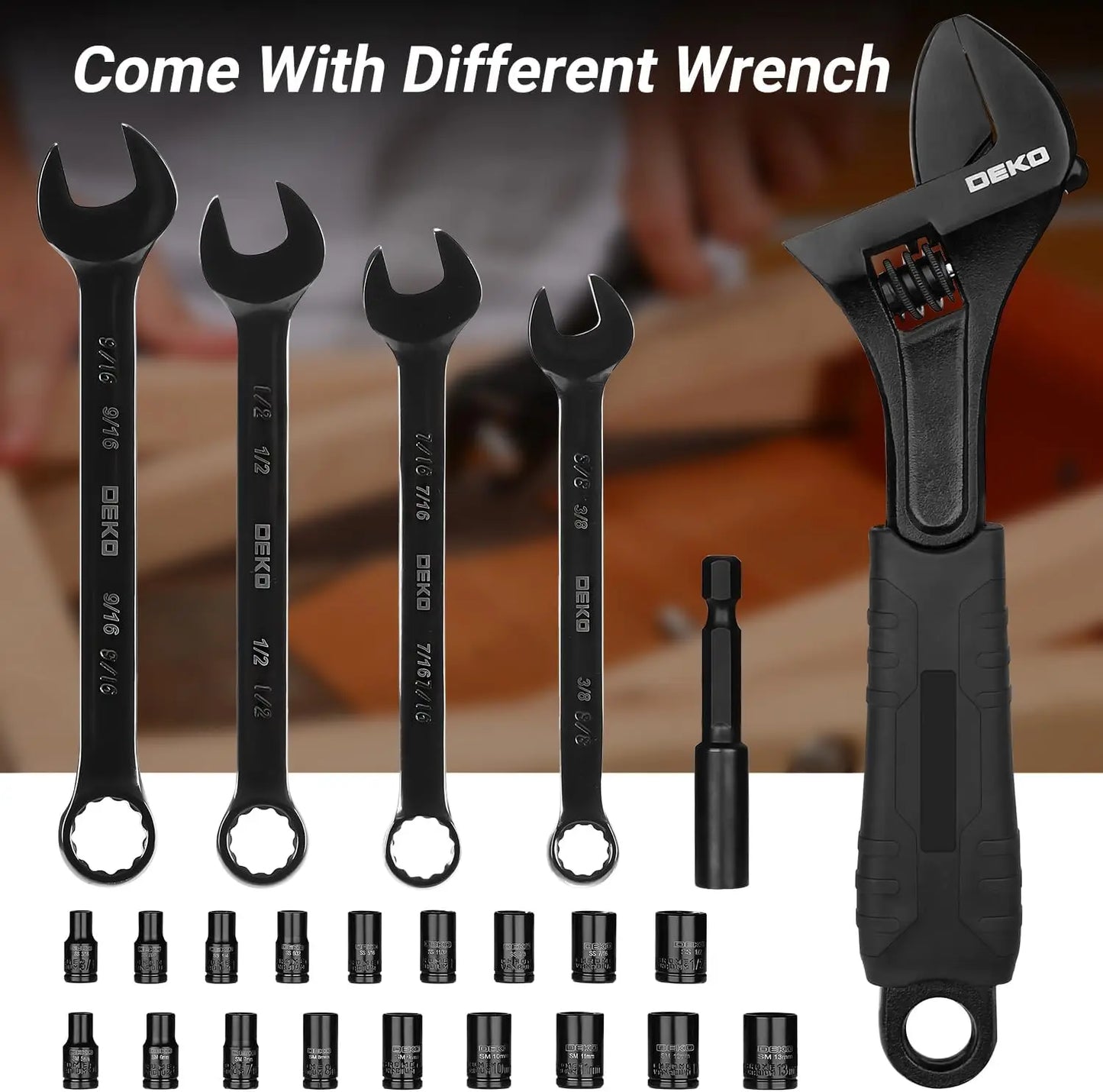 Deko DKMT178 Household Tool Set with Drill Wrench Sockets for Car Repair and Mechanics
