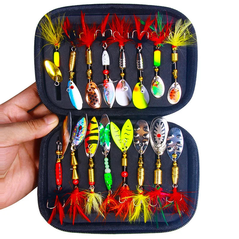 16PCS Fake Bait Spinner Lures Metal Fishing Lure Spinnerbait Kit for Bass Trout Salmon