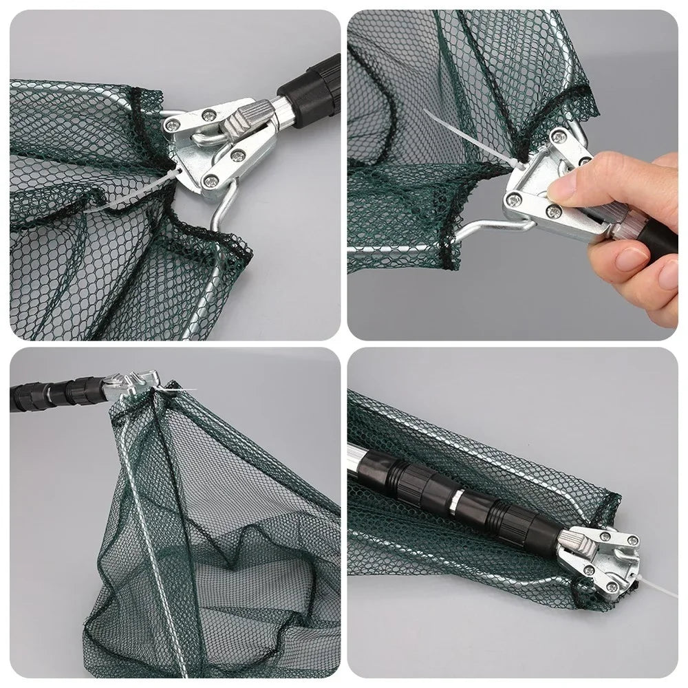 Telescopic Folding Fishing Landing Net with 190CM Aluminum Pole for Aquarium and Pond Use