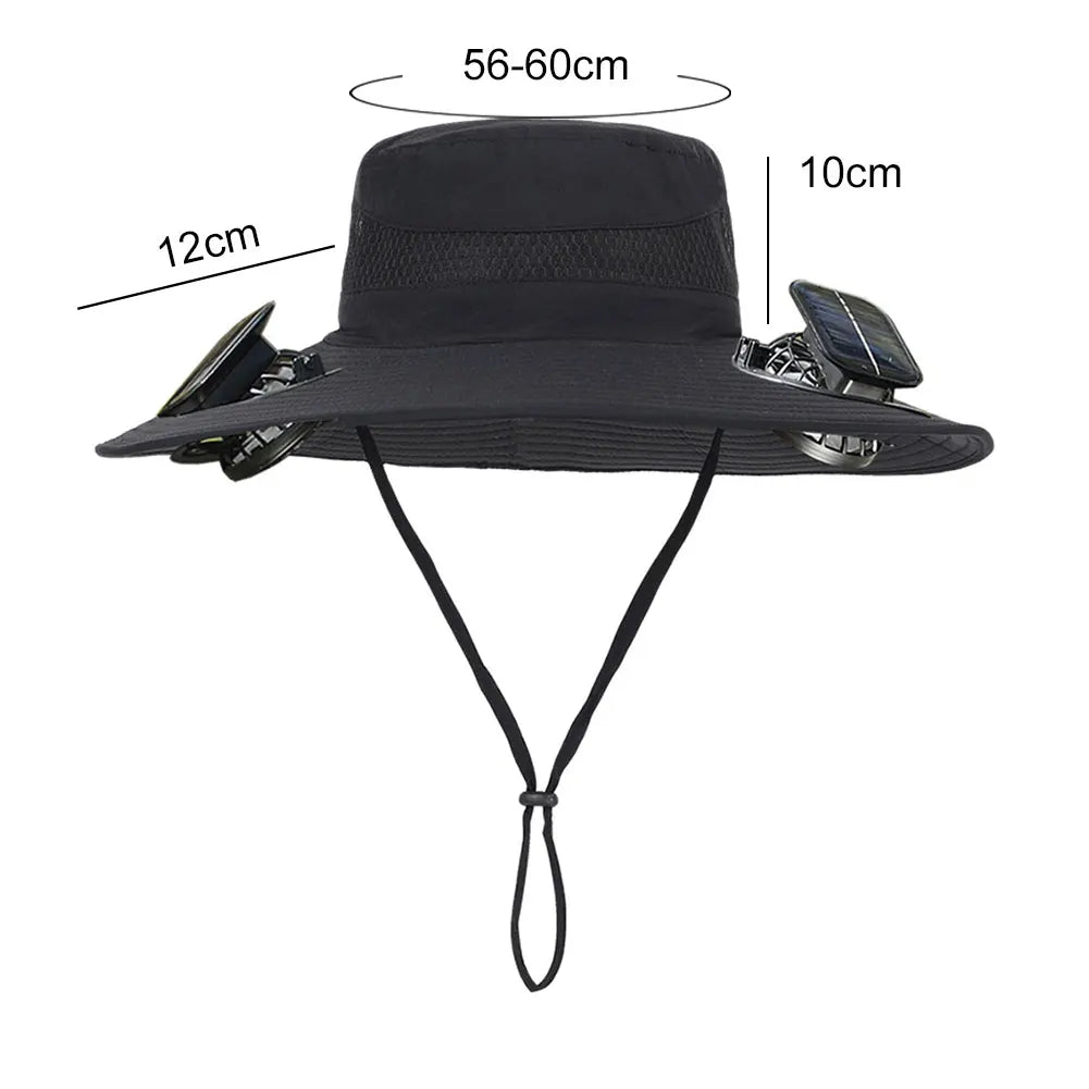 Outdoor Solar Fan Hat UV Protection Sun Hat with Solar Powered Fans Breathable Wide Brim Fishing Hat for Camping and Hiking