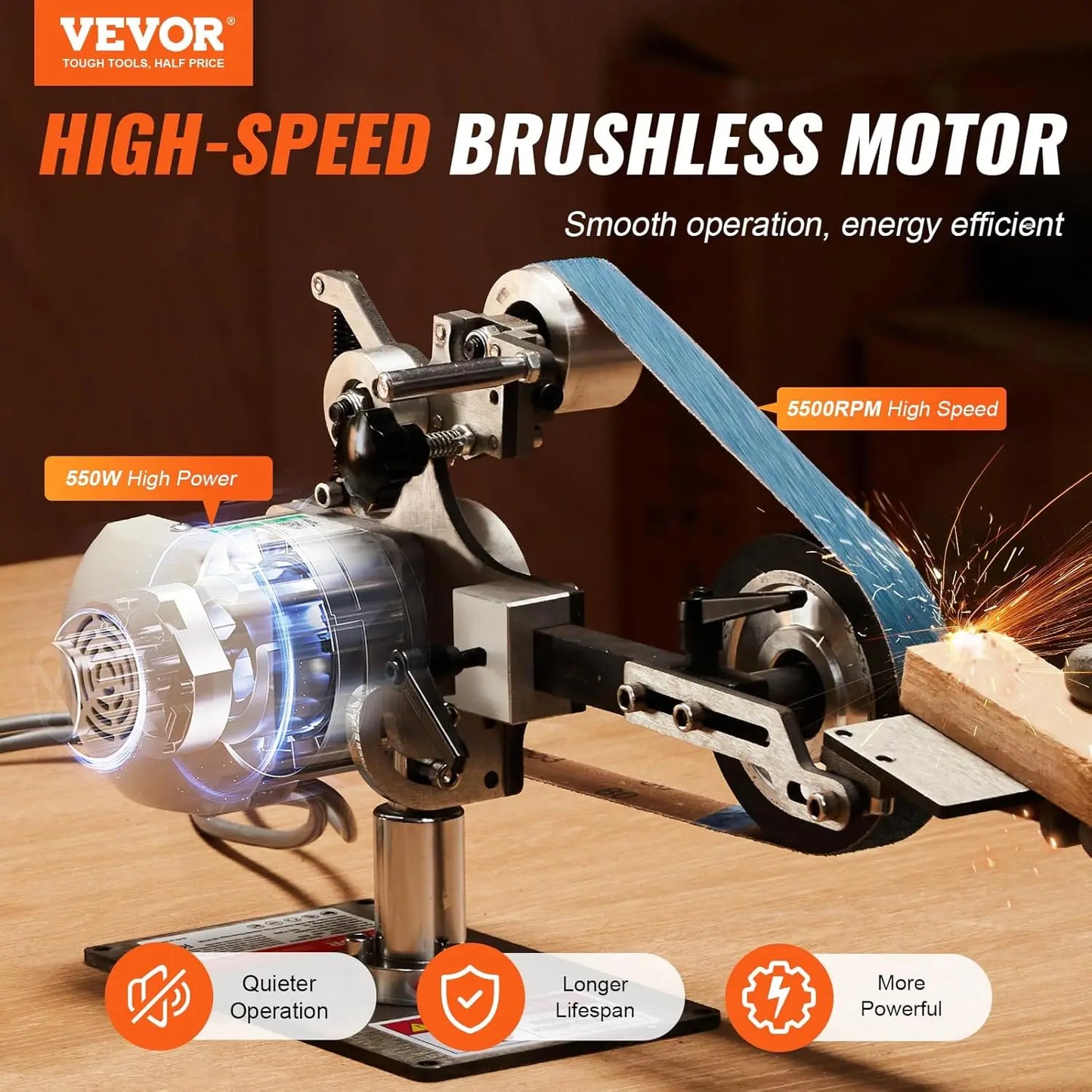 Belt Grinder Sander 30x1 Inch Variable Speed VFD 550W